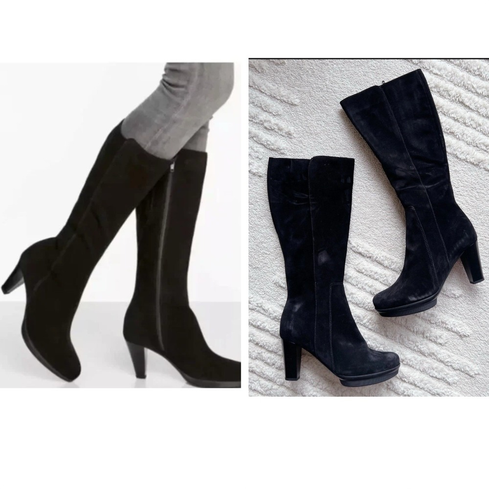 La Canadienne Leif waterproof Knee High Boots Black Suede Platform Heels US 10